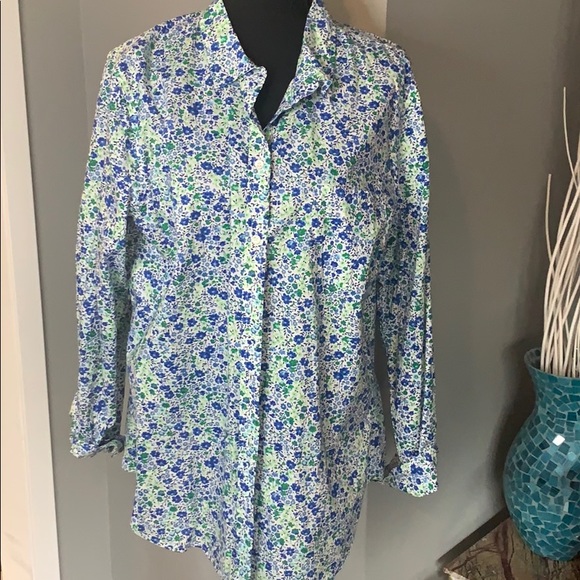 Old Navy Tops - Old Navy Blue & Green Floral Button Down